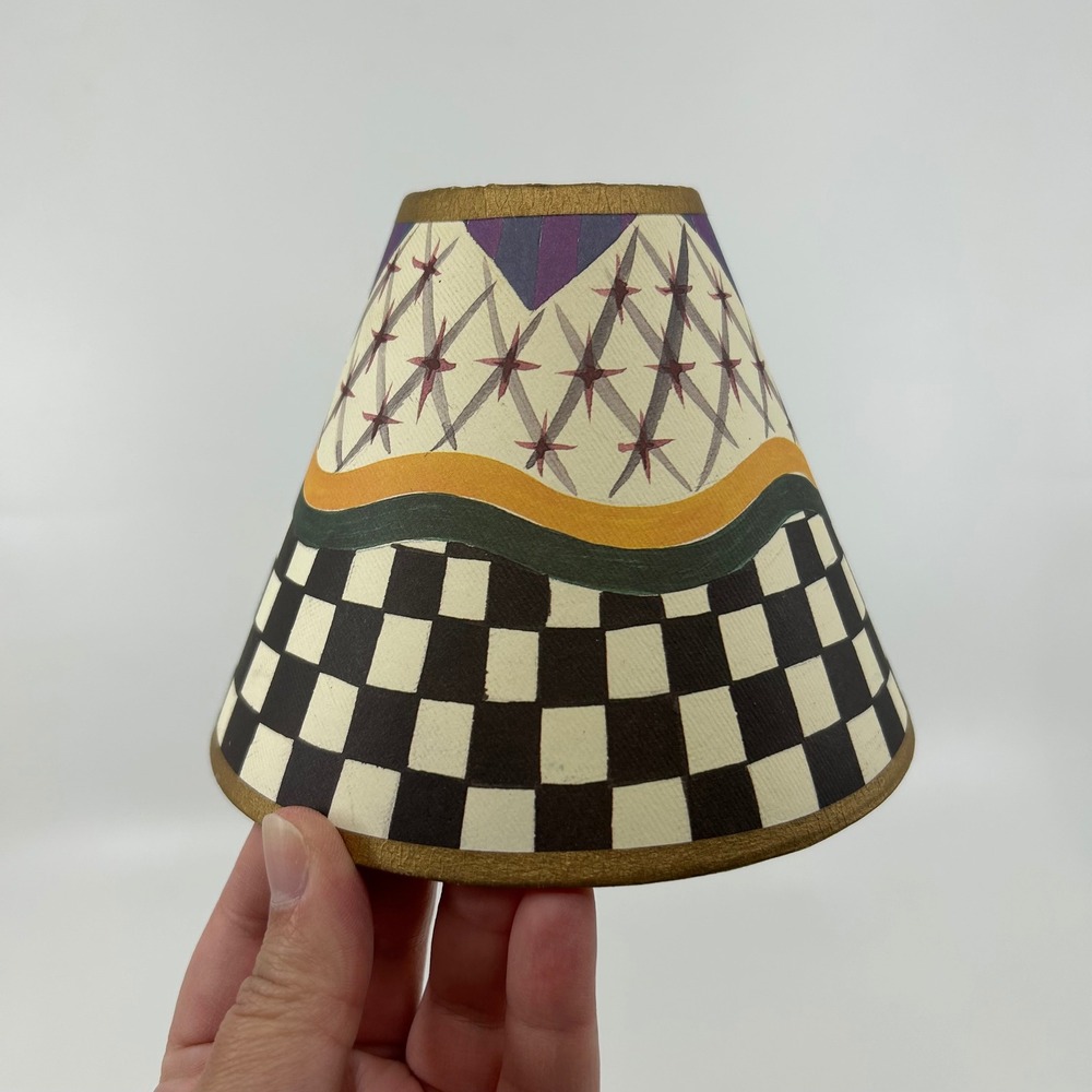 Vintage Clip on Paper Lamp Shade Mini Mackenzie Childs Style Colorful Checkered